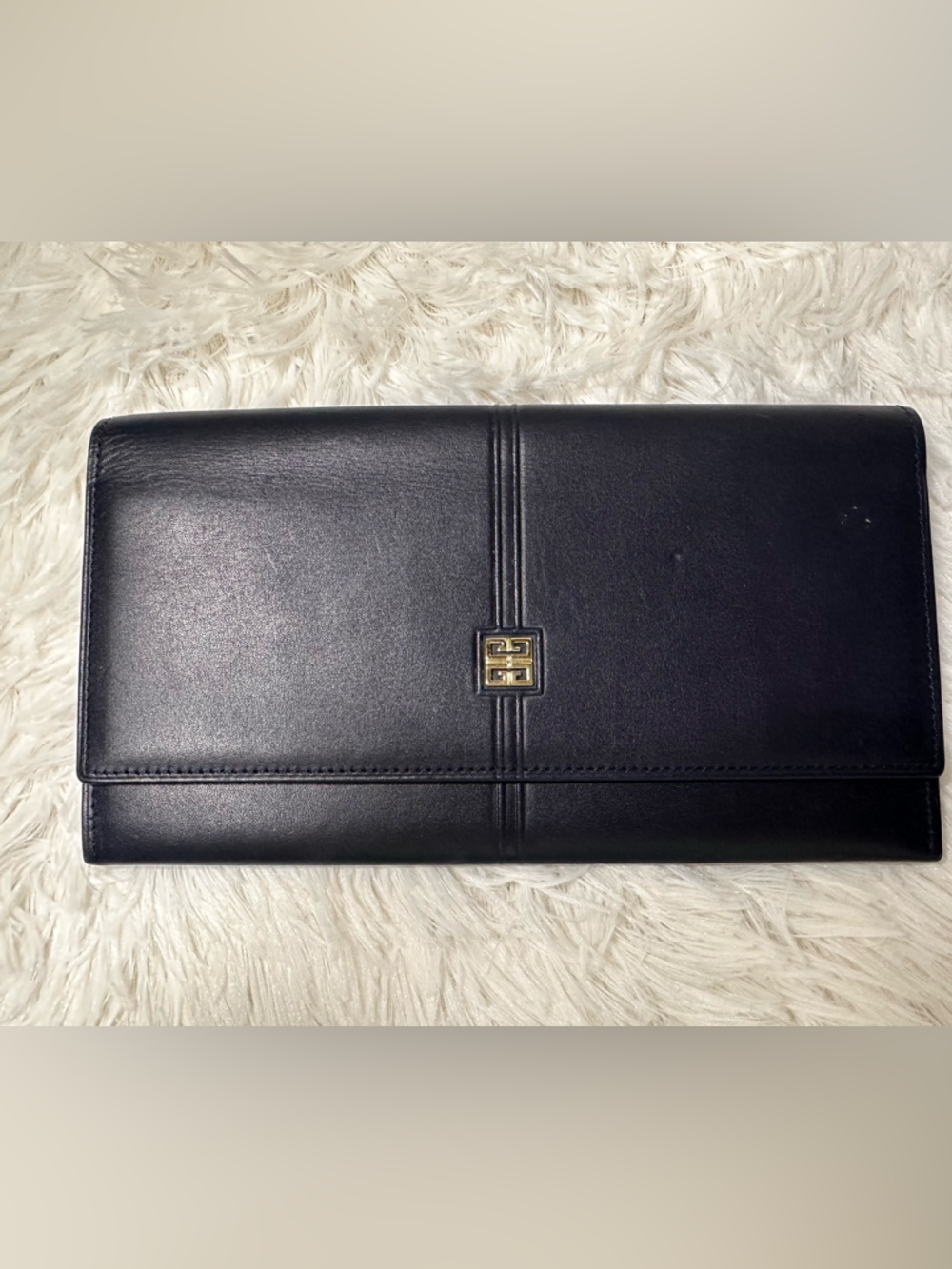 Givenchy Navy leather long wallet with gold trim